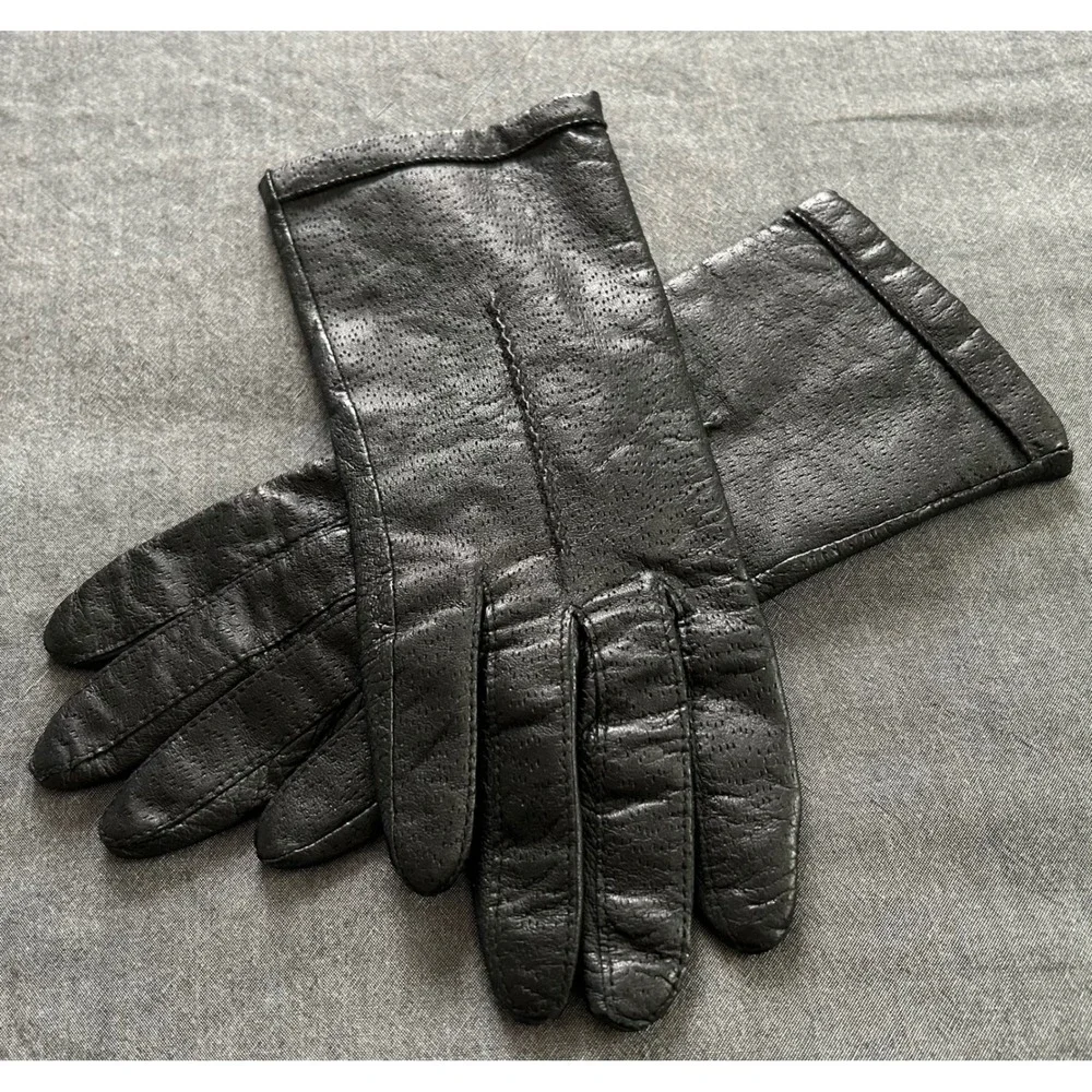 Fownes Vintage Black Genuine Leather Lined Gloves Womens Size 7